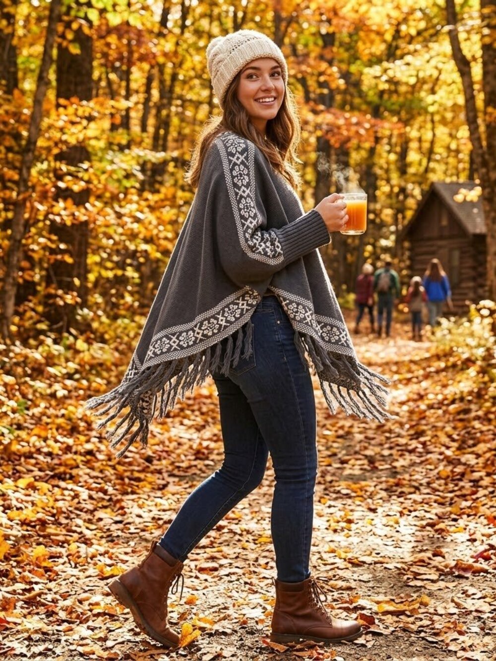 Taylor & Sage Gray & White Sweater Poncho